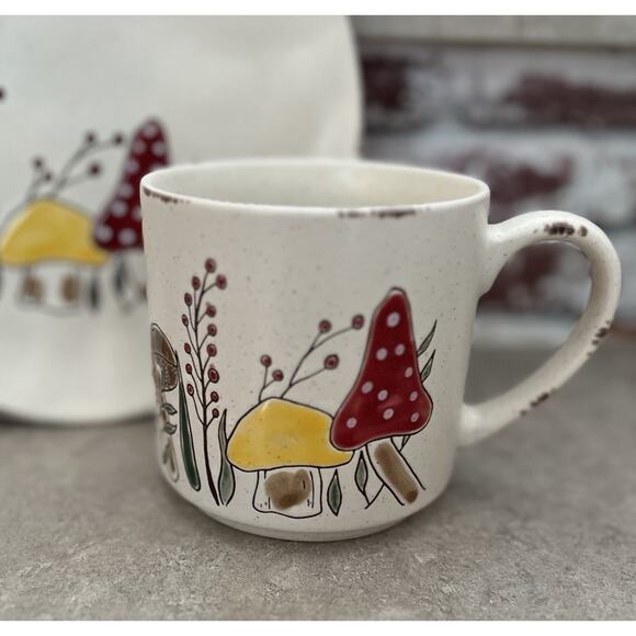 Hand Painted Mushroom Plate & Matching Mug Hobo Hippie Cottage Core Fairy Decor - Picture 2 of 10